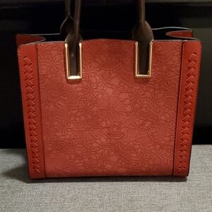 Elegant Red Floral Embossed Tote Bag